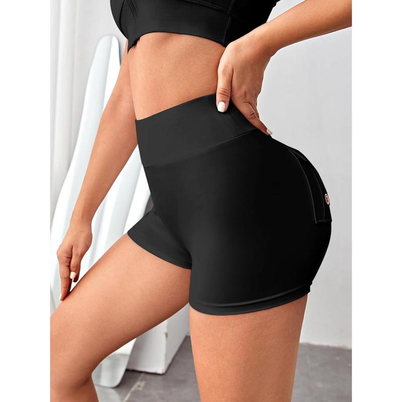 Flap Pocket Biker Shorts Scrunch Butt Lifting Tummy Control Workout Shorts