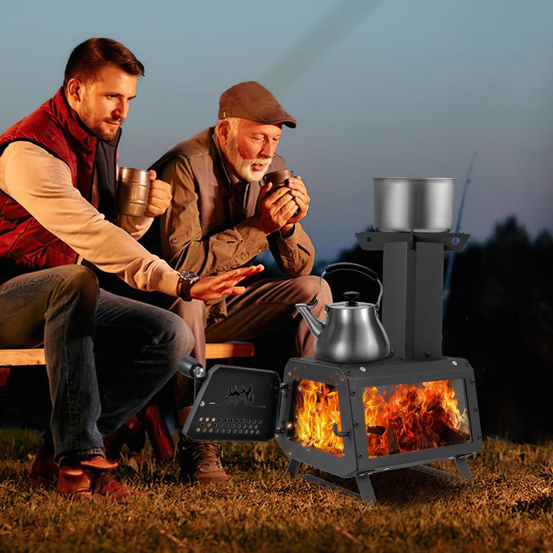 FestivalJoy-Portable Wood Camping Burning Stove Heater with 2 Cooking Positions