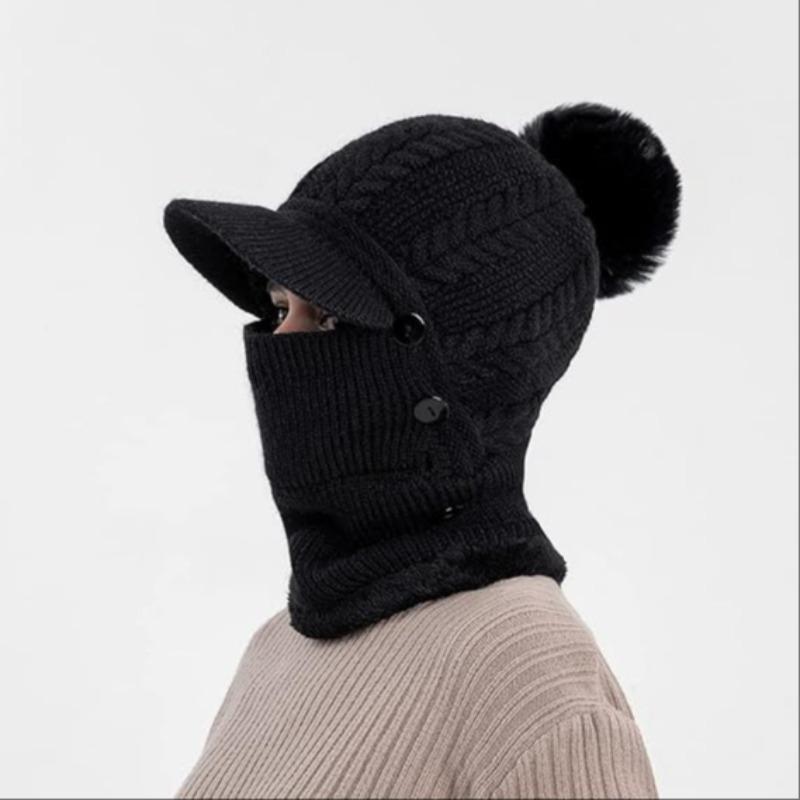 Winter Warm Knit Hat with Scarf, Windproof Knit Hat with Ear Cover, Outdoor Sports Hat for Skiing, Snowboarding, Cycling, Running, Hiking