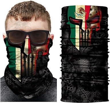 5PCS Skull Face Scarf Tube Bandana Headband Headwear for Motorcycle Riding Biker: Skeleton Mexico Flag Neck Gaiter Scarf