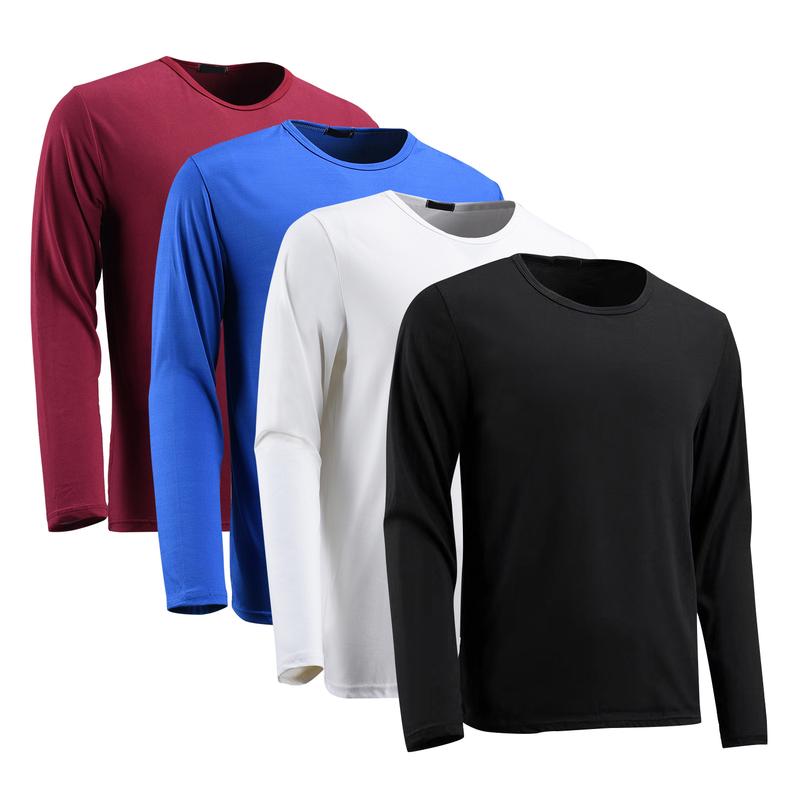 4 Pack: Men's Dry-Fit UV Moisture Wicking UPF 50+ SPF Sun Protective Fishing Hiking Swim Long Sleeve T-Shirt