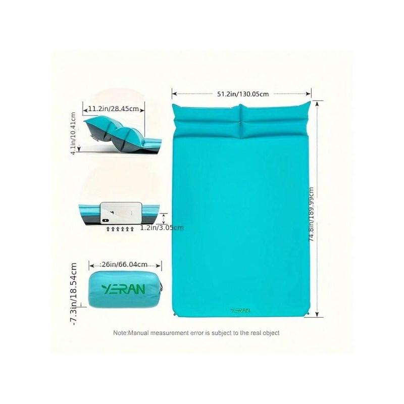 Double Sleeping Pad, 2in Memory Foam Camping Mattress 2 Person With Pillow, 5R Insulated Self Inflating Camping Pad, Air Mattress Inflatable Sleeping Mat For Backpacking,