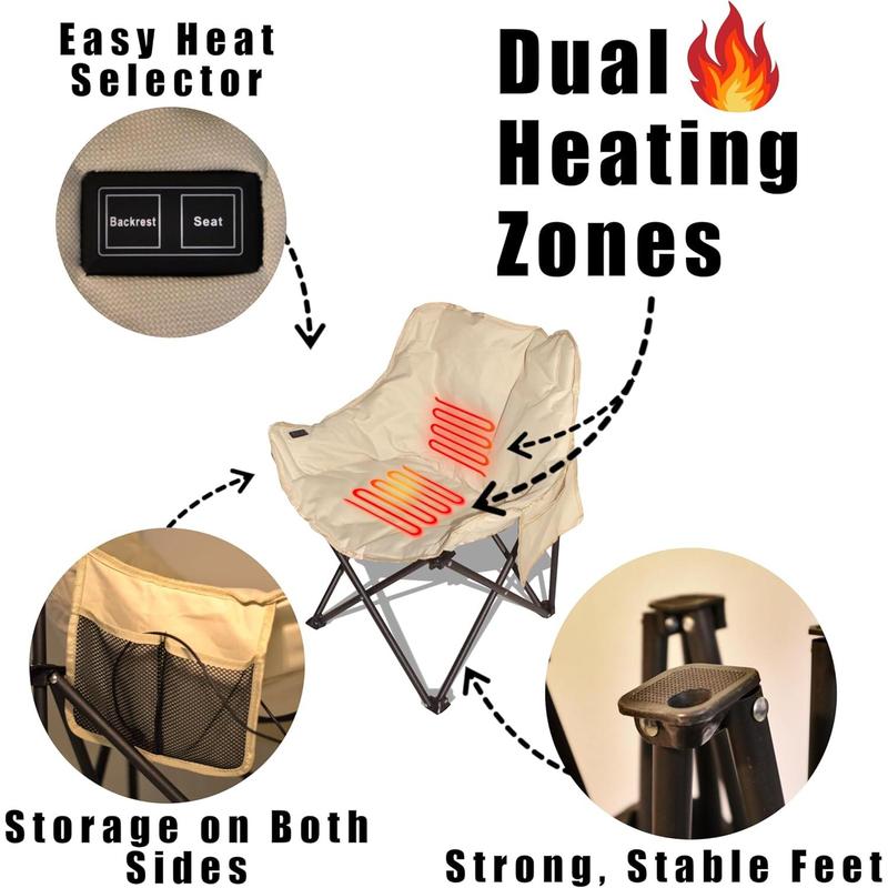 Heated Folding Chair, USB Camping Chair with 3 Heat Modes, Heated Camping Chair for Outdoor Sports, Portable Chair for Camping, Battery NOT Included