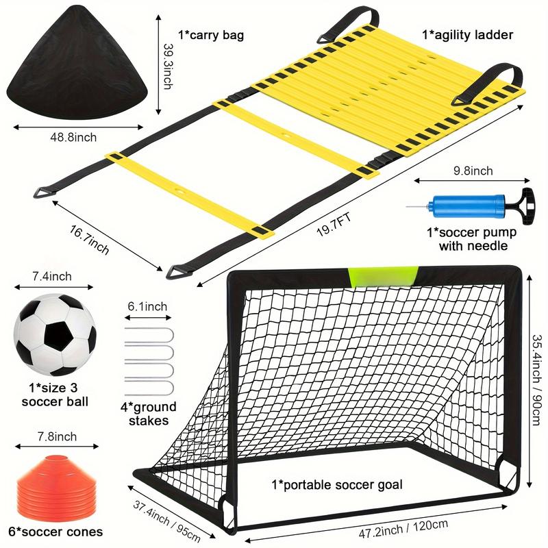 Portable Soccer Goal Set, Includes 1pc Soccer Goal, 1pc Soccer Ball, 12pcs Training Cones, Agility Ladder, And A Pump