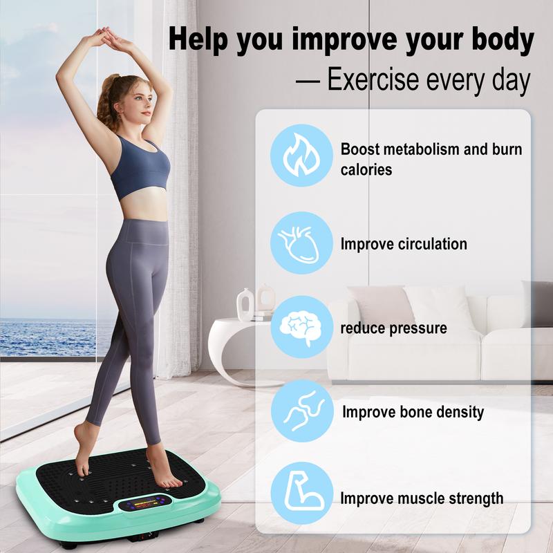 HOTWAVE Vibration Plate Gym Machine - Full Body Vibration Platform for Lymphatic Drainage - Home Training Equipment with Resistance Bands, 120 Levels