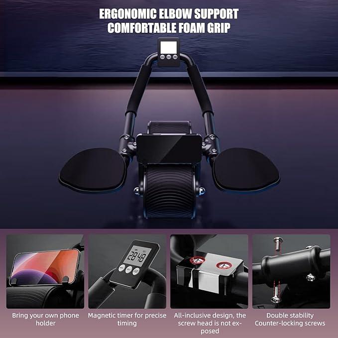 2024 Ab Roller Wheel with Elbow Support, Elbow Support Automatic Rebound Abdominal Wheel,Ab Roller for Abdominal Exercise Machine for Women Men