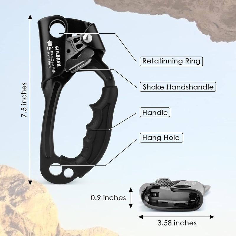 WILDKEN Climbing Hand Ascender Outdoor Mountaineering Tree Arborist Climbing Rappelling Equip Hand Ascender for 8-12MM Rope Left Right Hand Ascender