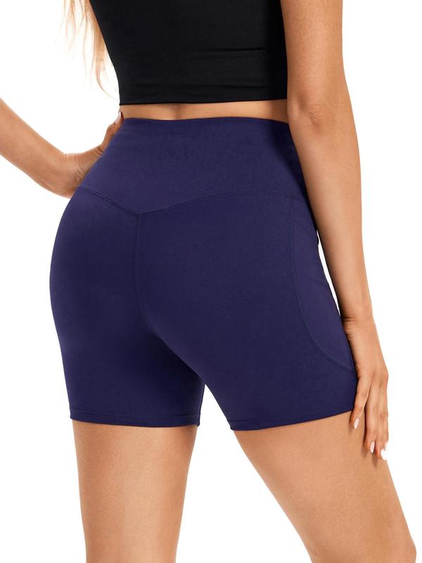 Women's Plain Cross Wrap High Waist Sports Gym Shorts, Casual Comfy Breathable Pocket Biker Shorts for Gym Yoga Workout Running, Ladies Sportswear for All Seasons