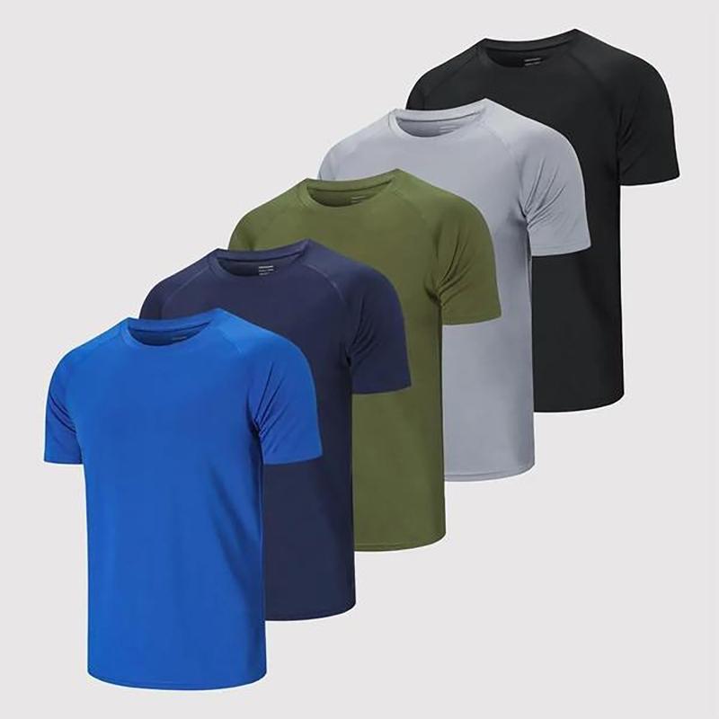 5 Pack Running Tops Men Casual Crew Neck Shirts Workout Plain Dry Fit Gym Top Moisture Wicking Active Athletic T-Shirts Short Sleeve Sports Tops