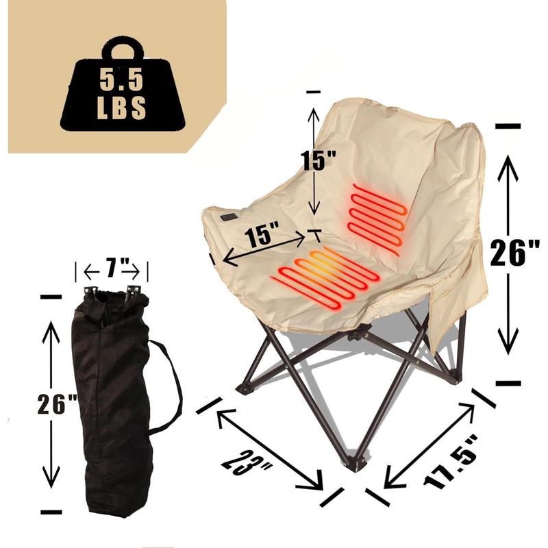 Heated Folding Chair, USB Camping Chair with 3 Heat Modes, Heated Camping Chair for Outdoor Sports, Portable Chair for Camping, Battery NOT Included