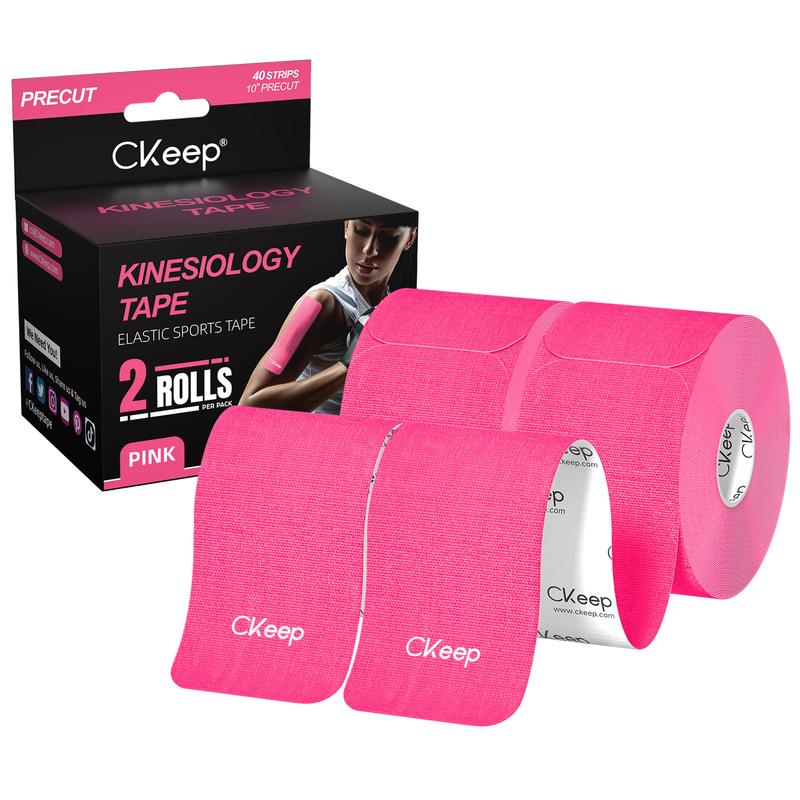 CKeep Precut Athletic Tape (2 Rolls), Original Cotton Elastic Premium Sports Tape, 33 ft, 40 Precut Strips (Pink)