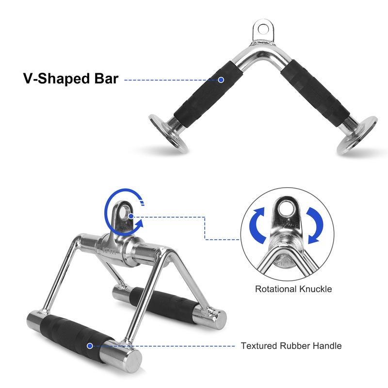 XPRT Pull Down Attachment Set of 3 - Cable Machine Accessories for Home Gym - Made of Heavy Duty Solid Steel- ‎V Handle+V Shaped Bar+Tricep Rope