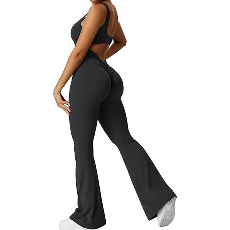 Women Backless Scrunch Butt Jumpsuits One Piece Bodycon Leggings Yoga Rompers V-Back Playsuit