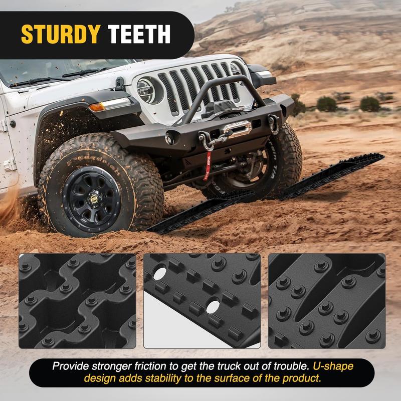 Nilight Recovery Off-road Traction Boards Emergency Tire Ladder Mats For 4WD 4X4 Mud Sand Snow with 2PCS Mounting kit Zipper Bag 2 leashes (Black)