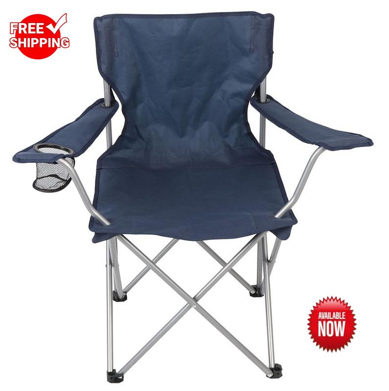 O.z.a.r.k T.r.a.i.l Basic Quad Folding Camp Chair with Cup Holder, Dark Blue  Black  Red , Adult