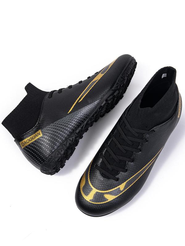 Men's Striped Pattern Lace Up Soccer Shoes, Breathable Comfortable High Top Football Shoes, Professional Training Shoes for Outdoor Sports