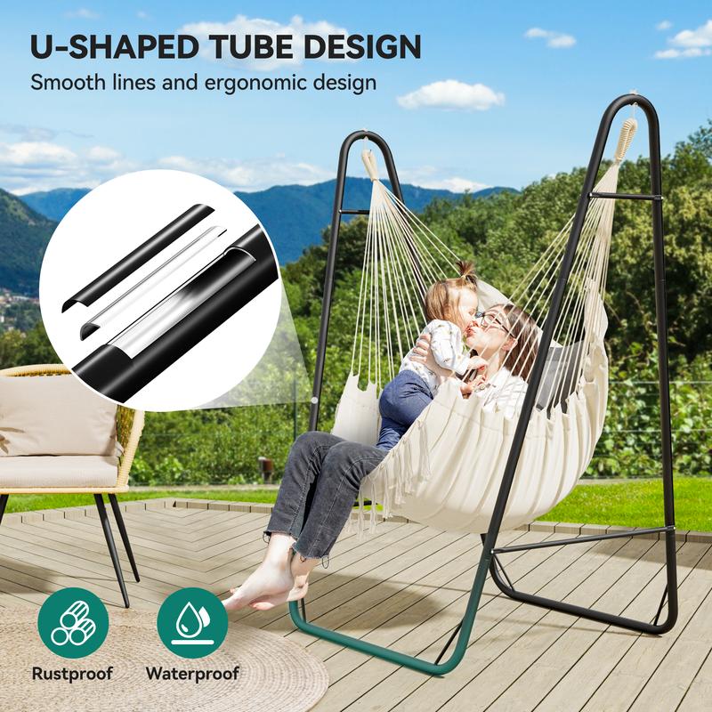 YITAHOME Hammock with Stand, Max. load 150 kg, Hammock Stand with Hanging Swing, 132x90x160 cm, Sturdy Steel Frame, Swing Chair with 2 Hooks and 1 Side Pocket for Patio, Balcony and Garden