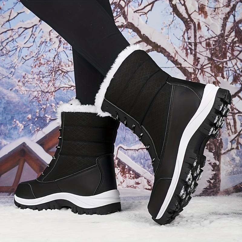 Winter Hiking Boots - Superior Grip, Ultra-Soft Fleece Lining, Comfy Lace-up Thermal Insulation - Designed for Women, Outdoor Activities, Faux Leather Mid Calf Boots