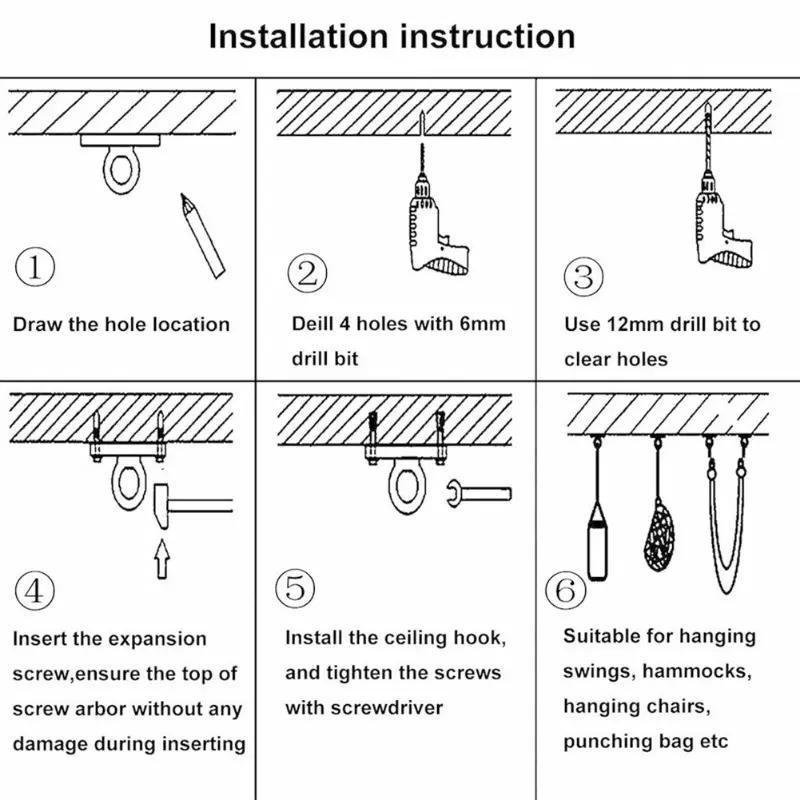 Stainless Steel Rhombic Fixed Hook, 2 Counts Hammock Hanging Hook, Porch Ceiling Swing Hook, Home Organizer for Indoor & Outdoor