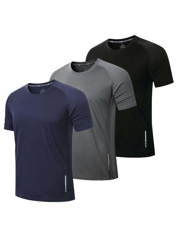 Men's Solid Round Neck Raglan Sleeve Tee, Breathable Quick Drying Short Sleeve T-shirt for Running Gym Workout, Graphic Tees for Men, Mens Top for Summer