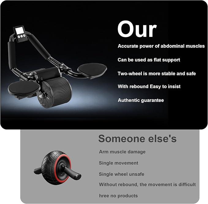 2024 Ab Roller Wheel with Elbow Support, Elbow Support Automatic Rebound Abdominal Wheel,Ab Roller for Abdominal Exercise Machine for Women Men