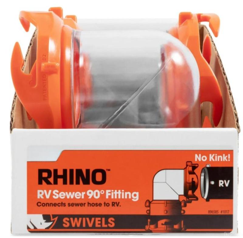 RhinoFLEX Swivel Camper RV Sewer Fitting | Features Swivel Lug and Bayonet Fitting | Clear & Orange (39858)