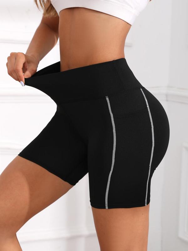 Women's Basic Plain High Waist Sports Gym Shorts, Contrast Binding Pocket Design Yoga Shorts, Ladies Sportswear Clothing for Indoor Outdoor Wear