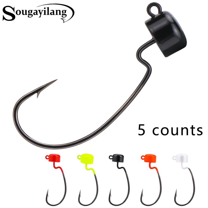 Mushroom Head Design Jig Heads, 5 Counts Sharp Ned Rig Hooks, Easy To Use, Outdoor Fishing Accessories