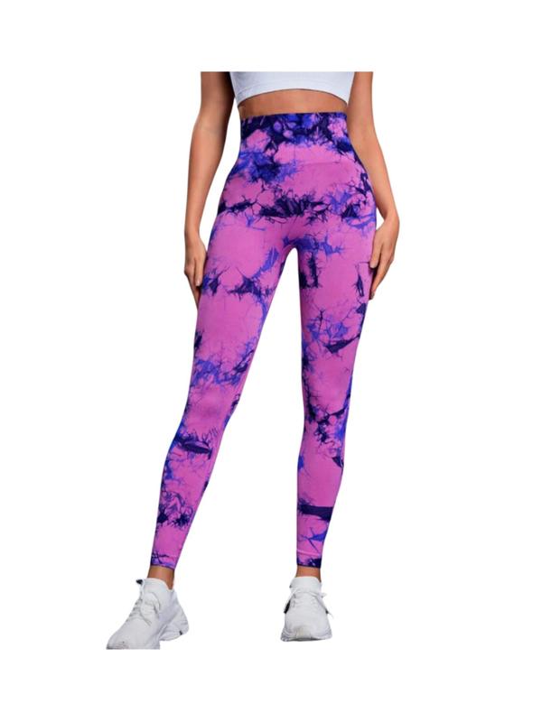 Women's Tie Dye Print Ruched High Waist Sports Leggings, Casual Comfy Breathable Seamless Skinny Pants for Yoga Gym Workout, Ladies Sportswear for All Seasons