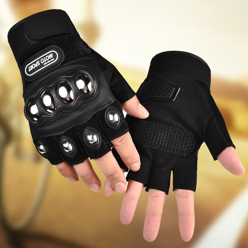 Outdoor Knuckle Safety Half-finger Gloves, 1 Pair Steel Outdoor Knuckle Motorcycle Motorbike Powersports Safety Gloves, Outdoor Accessories