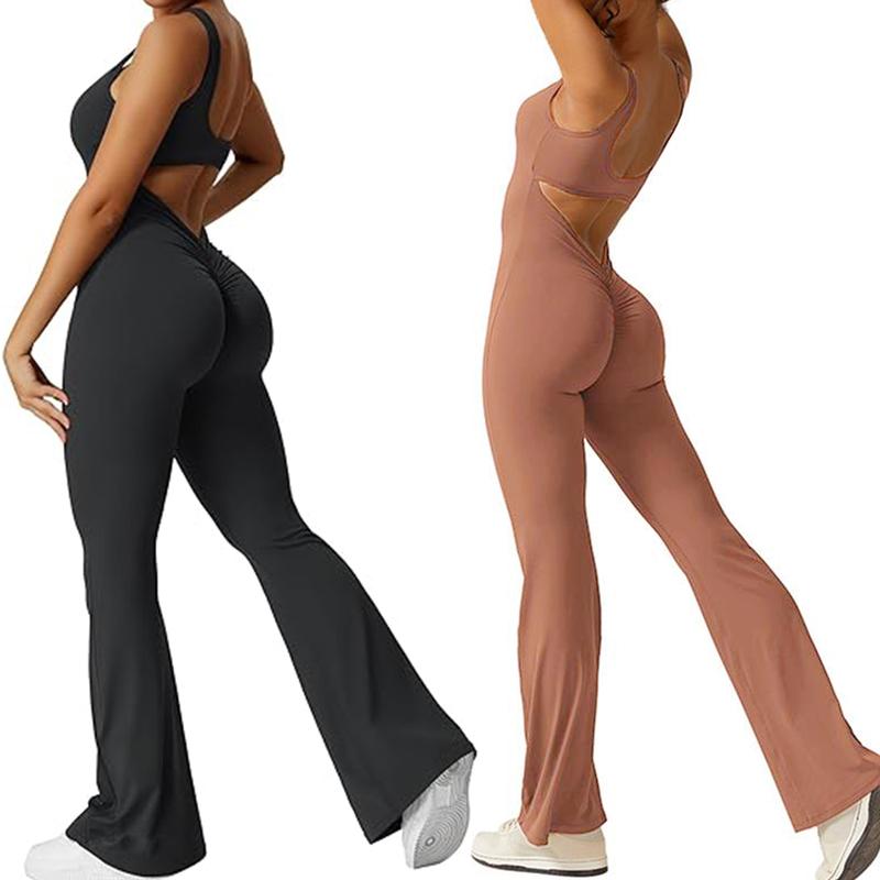 Women Backless Scrunch Butt Jumpsuits One Piece Bodycon Leggings Yoga Rompers V-Back Playsuit