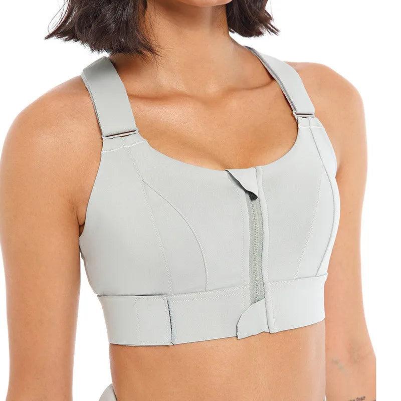 Women's Front Zipper Sports Bra, Plus Size Adjustable Strap