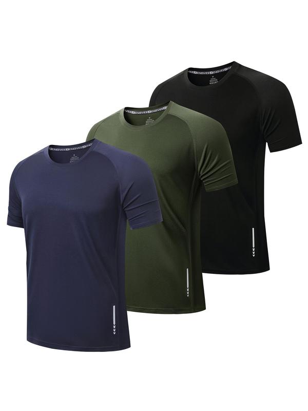 Men's Solid Round Neck Raglan Sleeve Tee, Breathable Quick Drying Short Sleeve T-shirt for Running Gym Workout, Graphic Tees for Men, Mens Top for Summer