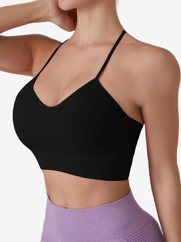 Women's 6pcs Solid Ribbed Criss Cross Backless Sports Bra, Breathable Comfortable Sports Bra for Yoga Gym Workout, Summer Outfits, Ladies Sportswear for All Seasons, Gym Clothing, Bras for Women, 6 Piece Sets