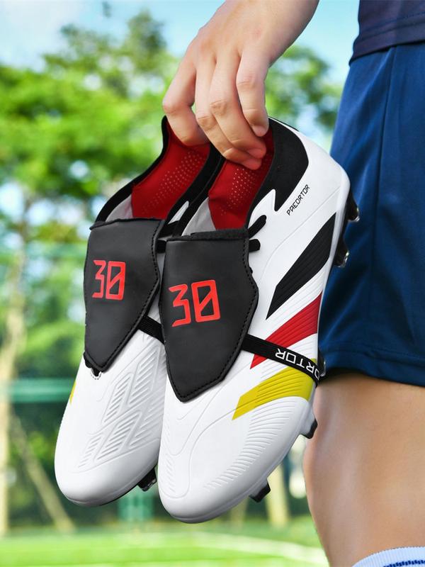 Unisex's Colorblock & Letter Print Lace Up Soccer Shoes, Sporty Comfortable Breathable High Top Football Shoes, Football Cleats for Outdoor