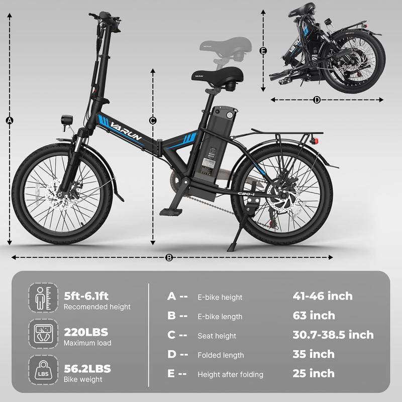 VARUN Electric Bike - Peak 750W Folding Ebike for Adults Up to 40 Miles 20MPH, 48V Removable Lithium-Battery, Stylish 20