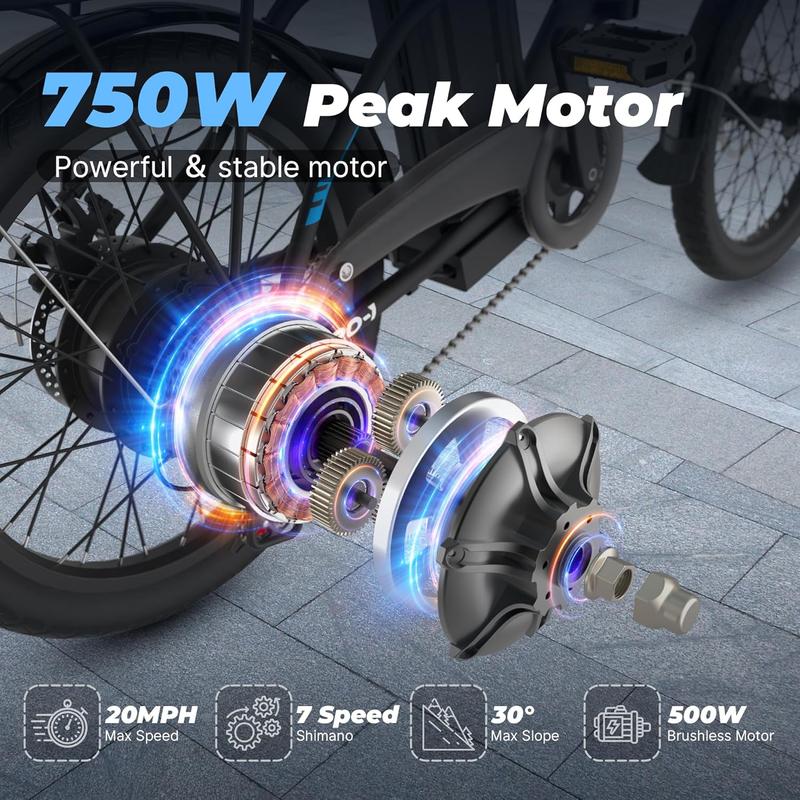 VARUN Electric Bike - Peak 750W Folding Ebike for Adults Up to 40 Miles 20MPH, 48V Removable Lithium-Battery, Stylish 20