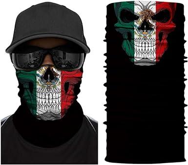 5PCS Skull Face Scarf Tube Bandana Headband Headwear for Motorcycle Riding Biker: Skeleton Mexico Flag Neck Gaiter Scarf