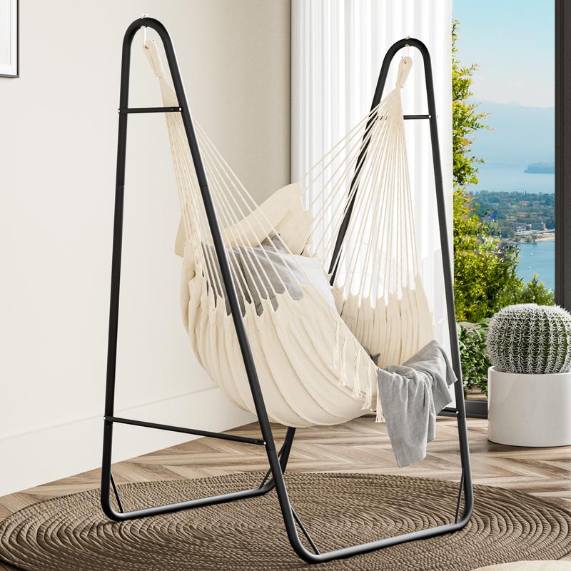 YITAHOME Hammock with Stand, Max. load 150 kg, Hammock Stand with Hanging Swing, 132x90x160 cm, Sturdy Steel Frame, Swing Chair with 2 Hooks and 1 Side Pocket for Patio, Balcony and Garden