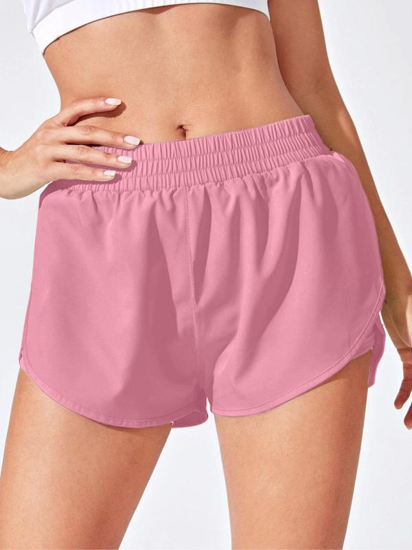 Women's Solid 2 in 1 Elastic Waist Sports Shorts, Sporty Breathable Comfortable Shorts, Ladies Sportswear for Indoor Outdoor Wear