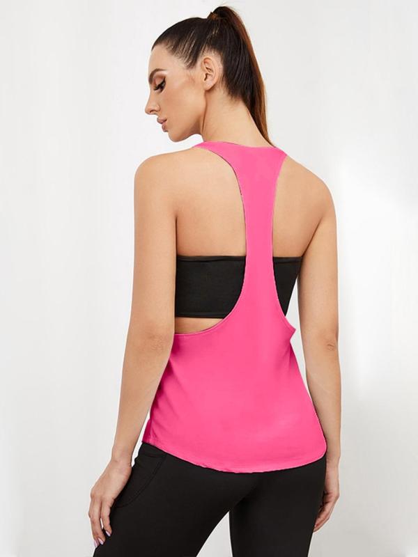 Women's Solid Backless Sports Racerback Vest, Quick Drying Breathable U Neck Sports Tank Top for Gym Workout Running, Ladies Sportswear Clothing for Summer