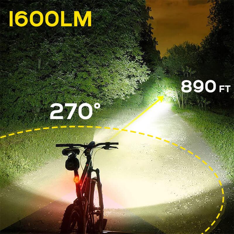 Hokolite 1600 Lumens Aluminium Mountain Bike Lights With Rear Light