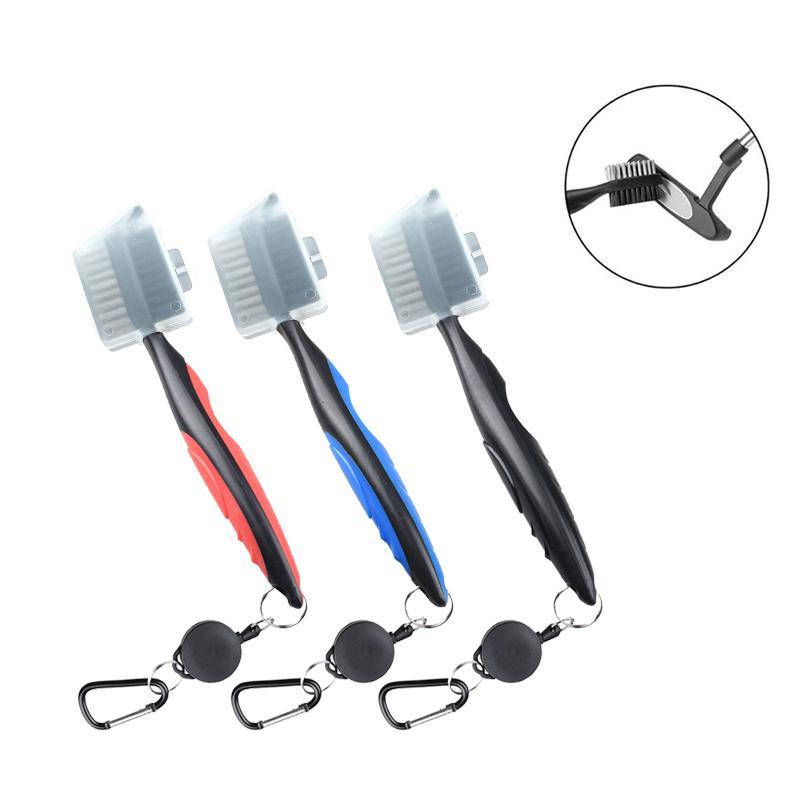 Golf Club Cleaning Brush, 1 Count Double-sided Brush with Protective Cover & Carabiner, Golf Accessories for Golf Club Groove Cleaning