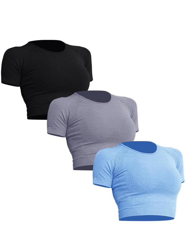 Women's Solid Raglan Sleeve Sports Tee, Cute Gym Clothes, Casual Comfy Sweat-absorbing Tight Round Neck T-Shirt for Gym Workout, Summer Clothes Women, Women Sport & Outdoor Clothing