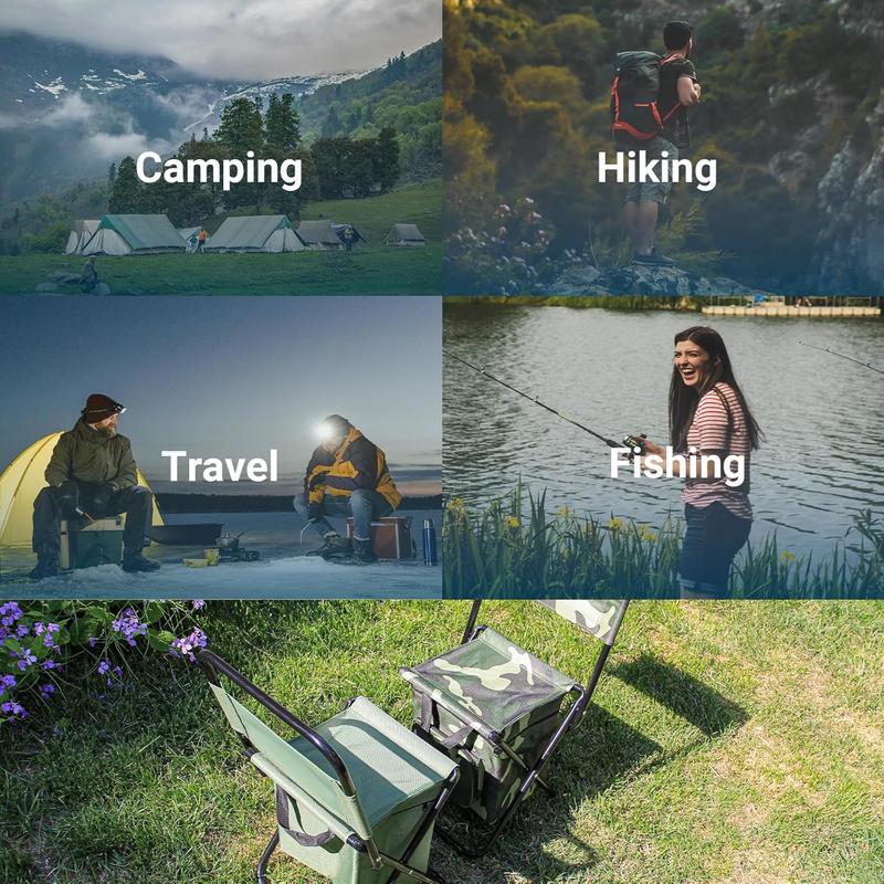 Portable Foldable Camping Chair with Cooler Bag with Backrest Fishing Stool Hunting Chair Backpack for Fishing Hiking Hunting (Green)