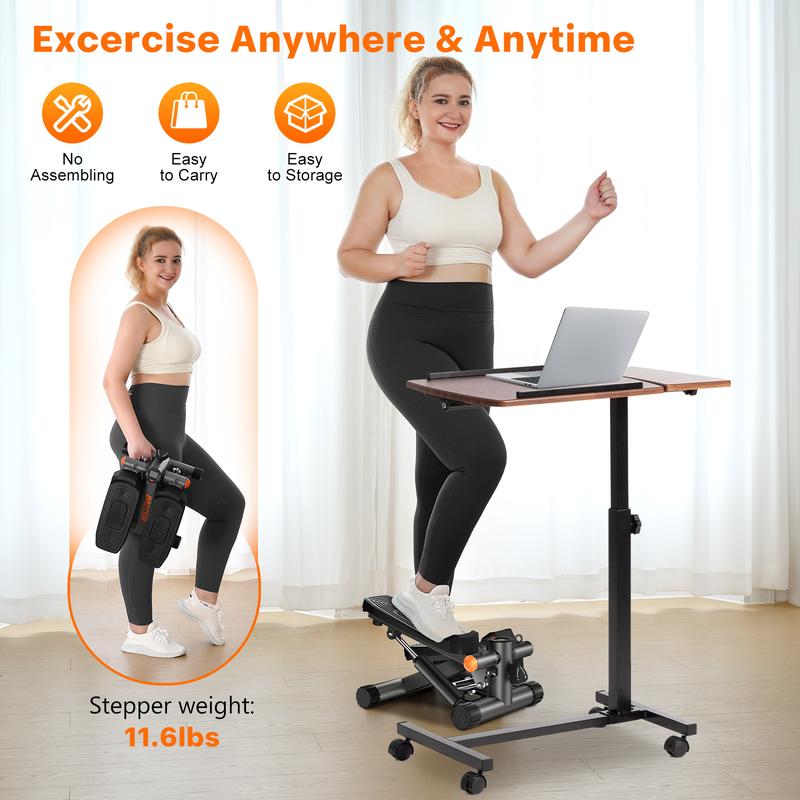 Compact Mini Stepper: Home workout with resistance bands, LCD monitor, and hydraulic design; supports up to 330 lbs for full-body exercise.