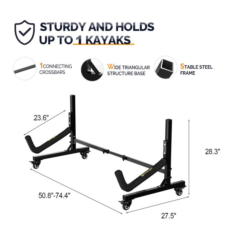 Freestanding Kayak Storage Rack, Suitable for Indoor and Outdoor Garage, Shed, Dock, for Storing Kayaks, Canoes, Paddling, Sup Surfboard, with Locking Wheels, Adjustable Width