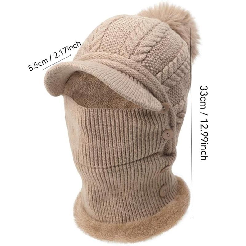 Winter Warm Knit Hat with Scarf, Windproof Knit Hat with Ear Cover, Outdoor Sports Hat for Skiing, Snowboarding, Cycling, Running, Hiking