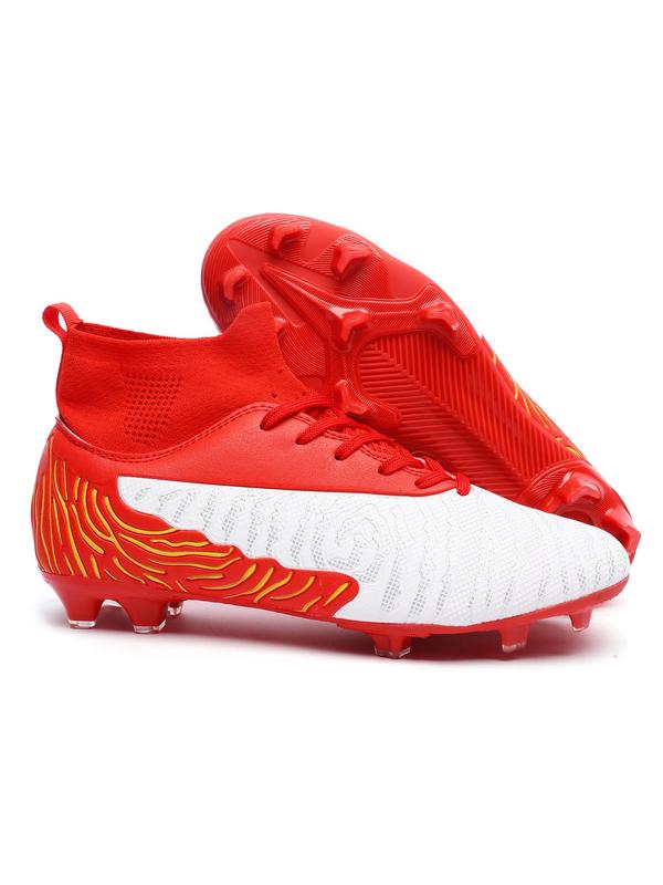 Men's Colorblock High Top Football Shoes, Sporty Lace Up Soccer Shoes, Football Cleats, Training Shoes for Outdoor, Sports Footwear for All Seasons