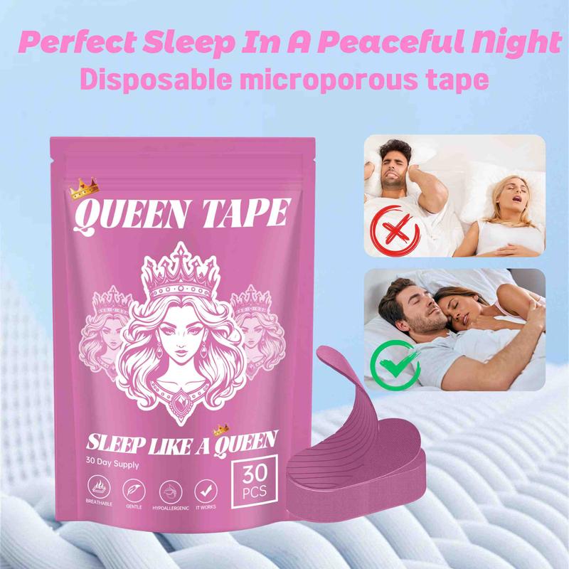 Queen Mouth Tape for Women - Gentle Adhesion, 30 Strips, Pink - Sports Accessories - Two Month Supply